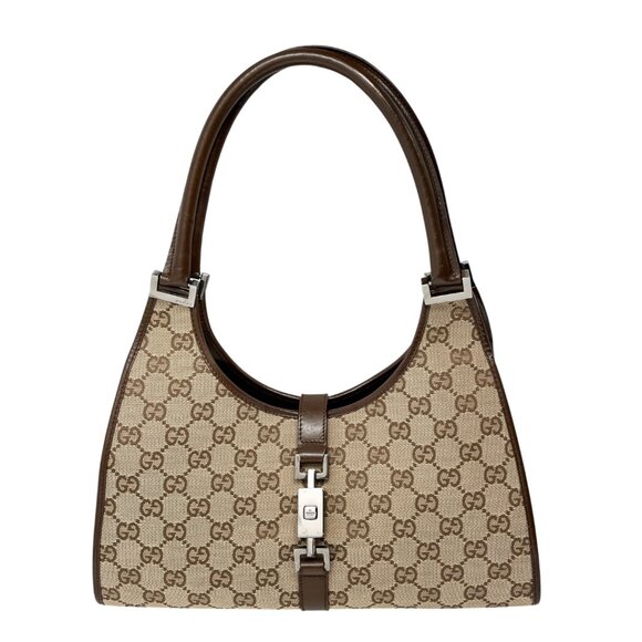 GUCCI Vintage GG Monogram Logo Jackie Shoulder Bag Brown Beige Canvas [105960] - Picture 5 of 12